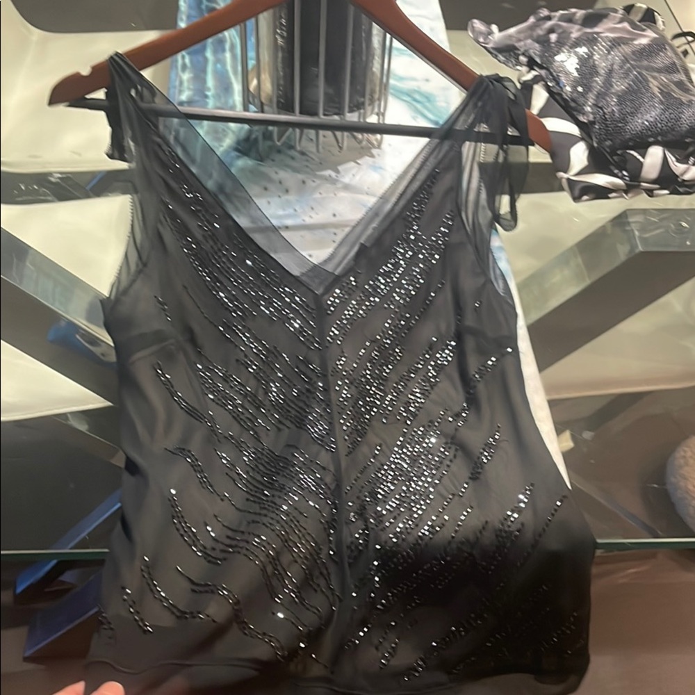 Elegant Black Beaded Women's Top